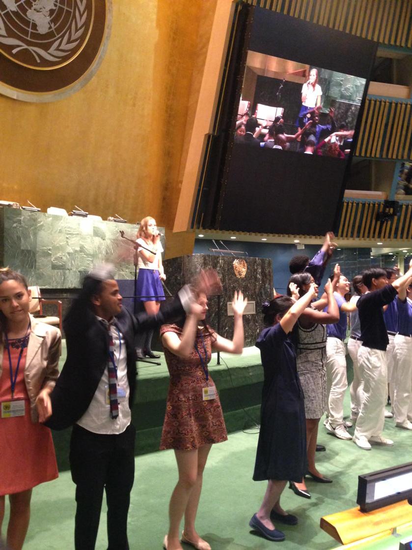 MeilingToro's tweet photo. Sophia Angelica kicks of her original song Myself is who I am  at the UN Youth Conference! http://t.co/UipUPXoTWu