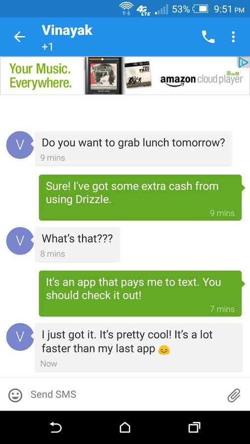 androidappsrevw's tweet image. Get Paid to Send and Receive Texts with Drizzle SMS - play.google.com/store/apps/det…
