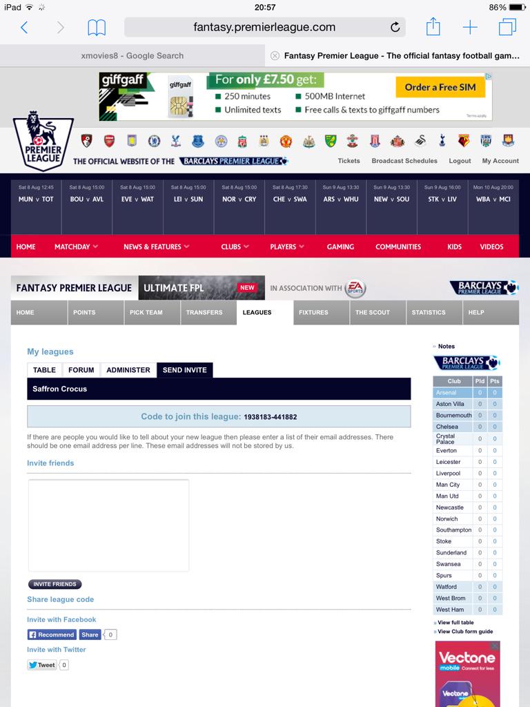 Fantasy league set up, free to play.