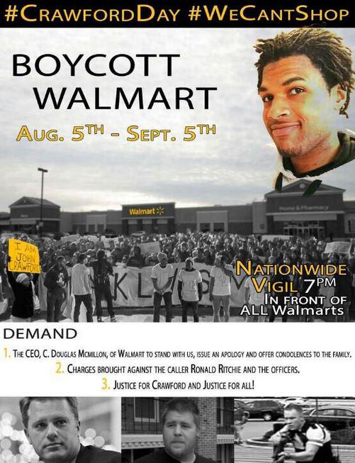 KeeganNYC's tweet photo. To mark #CrawfordDay - one year since #JohnCrawford was murdered by police in a Wallmart - Boycott Wallmart. http://t.co/QIX3eEkkuW