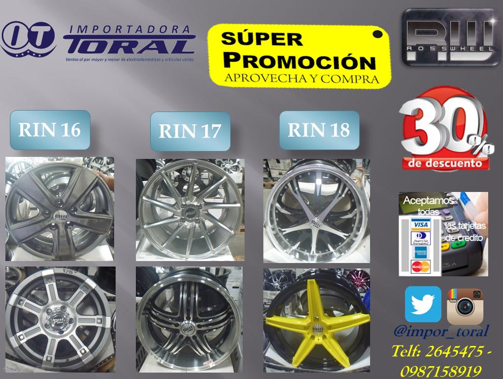 impor_toral's tweet photo. @ventasenecuador GRAN PROMOCIÓN 30% DSC
AROS ROSSWHEEL #rosswheel RIN 16,17,18
importadora.toral@hotmail.com
2645475 http://t.co/yz9foTByPg