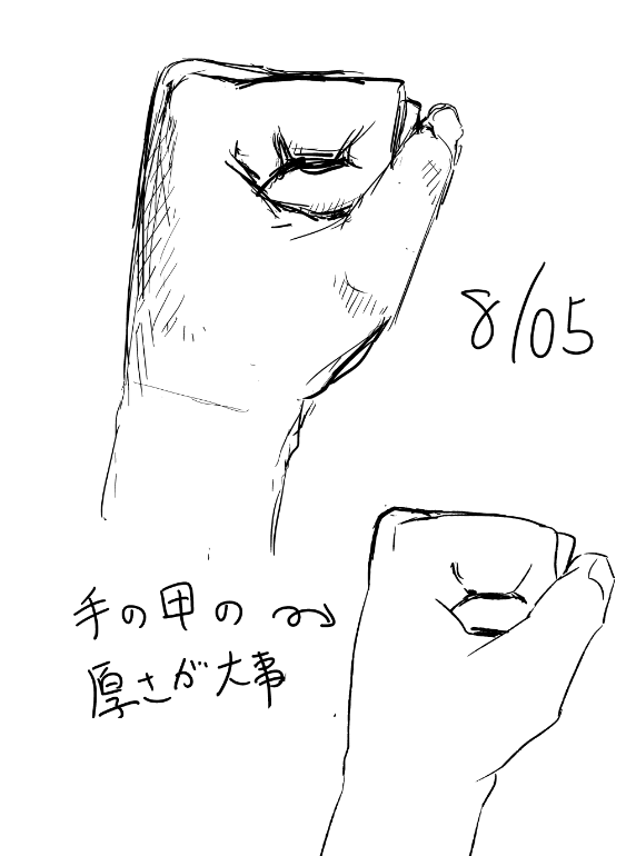 長年手が苦手なので習作。デフォルメをきかすと難しくなる謎の部位。 