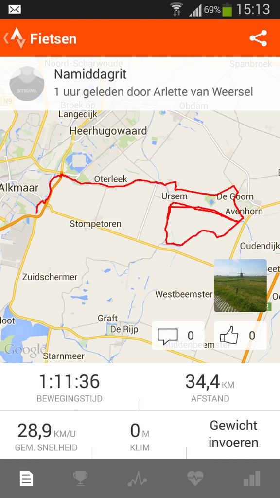 Eerste ritje alleen op de fiets. Helaas het laatste stukje stompetoren weggevallen maar zeer tevreden. #wielerkoorts