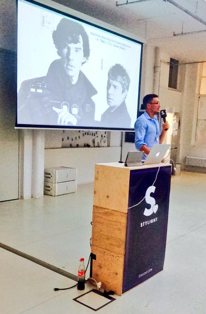 StylightTech's tweet photo. Now Paul Pfeiffer from TNG talking about Machine Learning in Fraud Detection. #machinelearning #DeepLearning http://t.co/HYVEQCeuHR