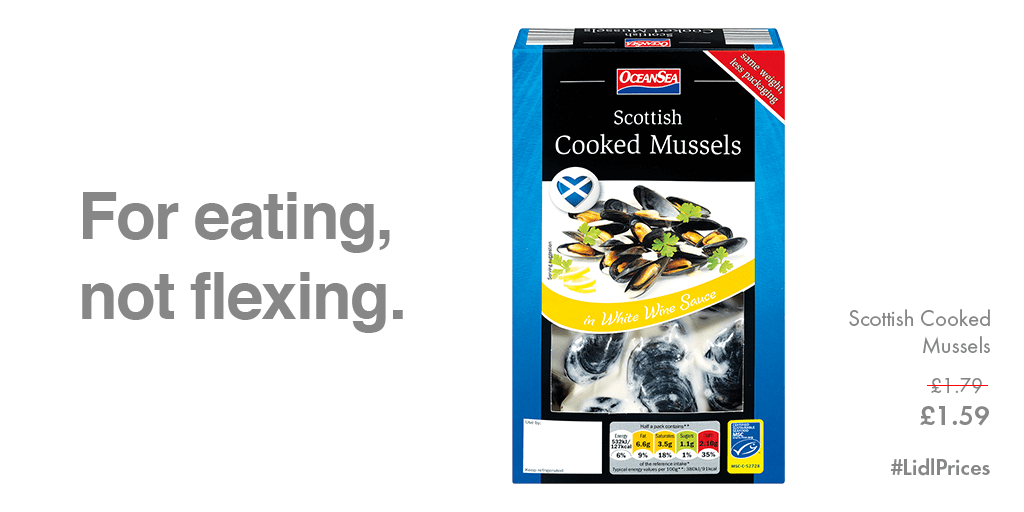 LidlGB's tweet photo. Like your trainer is always saying, mussels are made in the kitchen, not in the gym. http://t.co/ICcMYHYruK