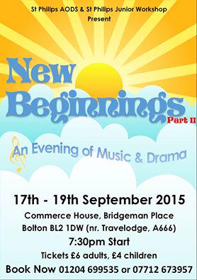 StPhilips_AODS's tweet photo. @GMDFdrama Please join us for "New Beginnings Part 2" on 17-19th Sept at Commerce House, Bridgeman Place, Bolton! RT! http://t.co/0hWkvoYJii