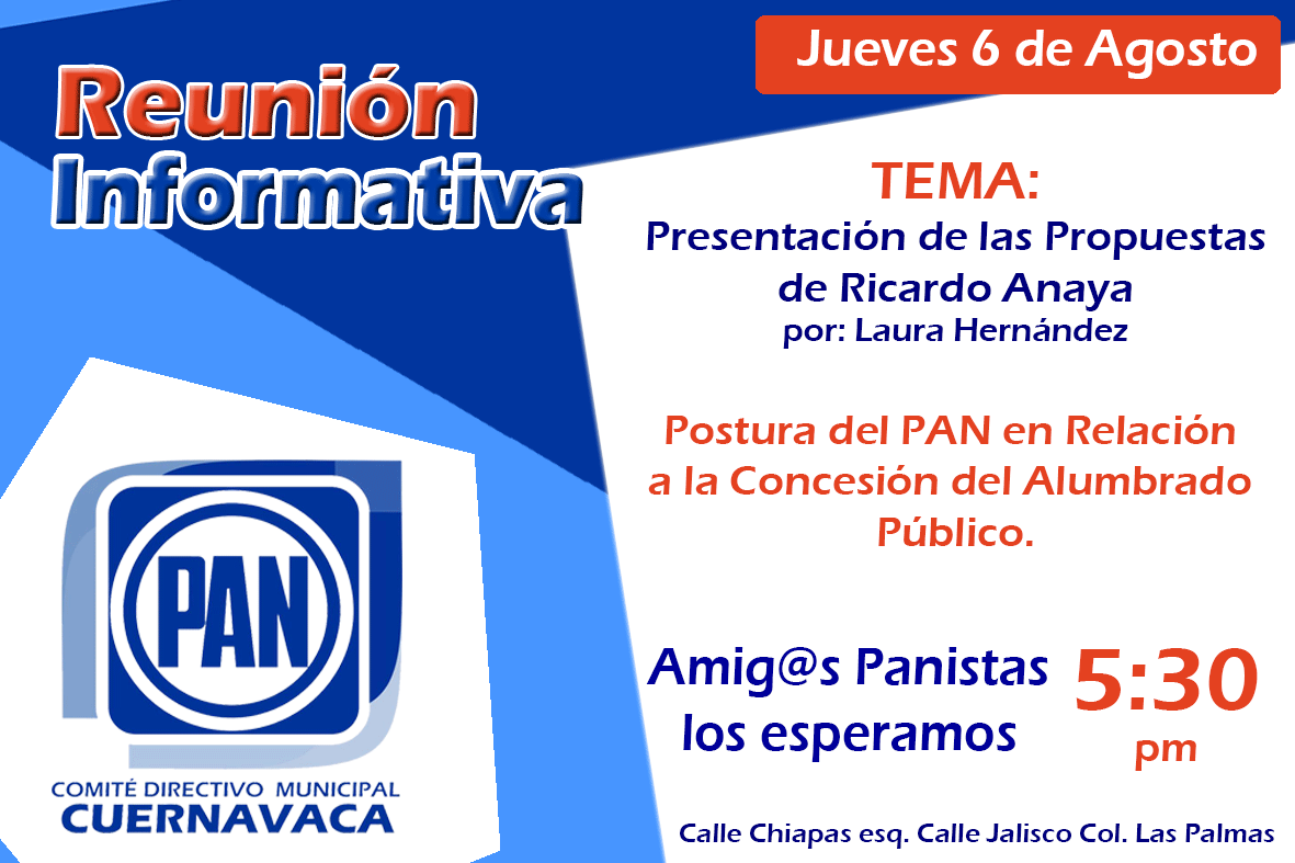 PAN_Cuernavaca's tweet photo. #ReuniónInformativa #Jueves 5:30 pm en Oficinas del CDM #PAN #Cuernavaca #RicardoAnaya #AlumbradoPublico http://t.co/LY0pXpdP93