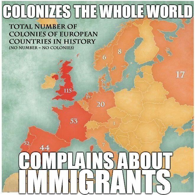 Ik snap de logica niet... Dus omdat deze landen ooit koloniën hadden moeten wij niet zeuren over illegalen?