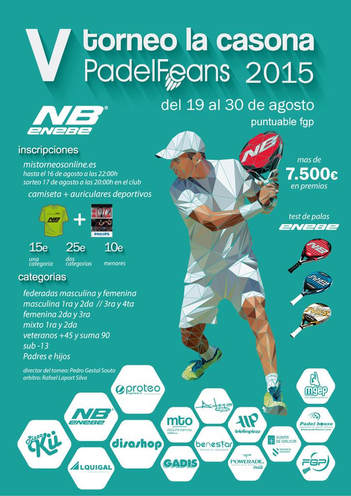 Abiertas las incripciones para el V Torneo la casona <a href="/padelfeans/">PadelFeans</a> <a href="/enebepadel/">Enebe Padel</a>. Os esperamos a todos!!!