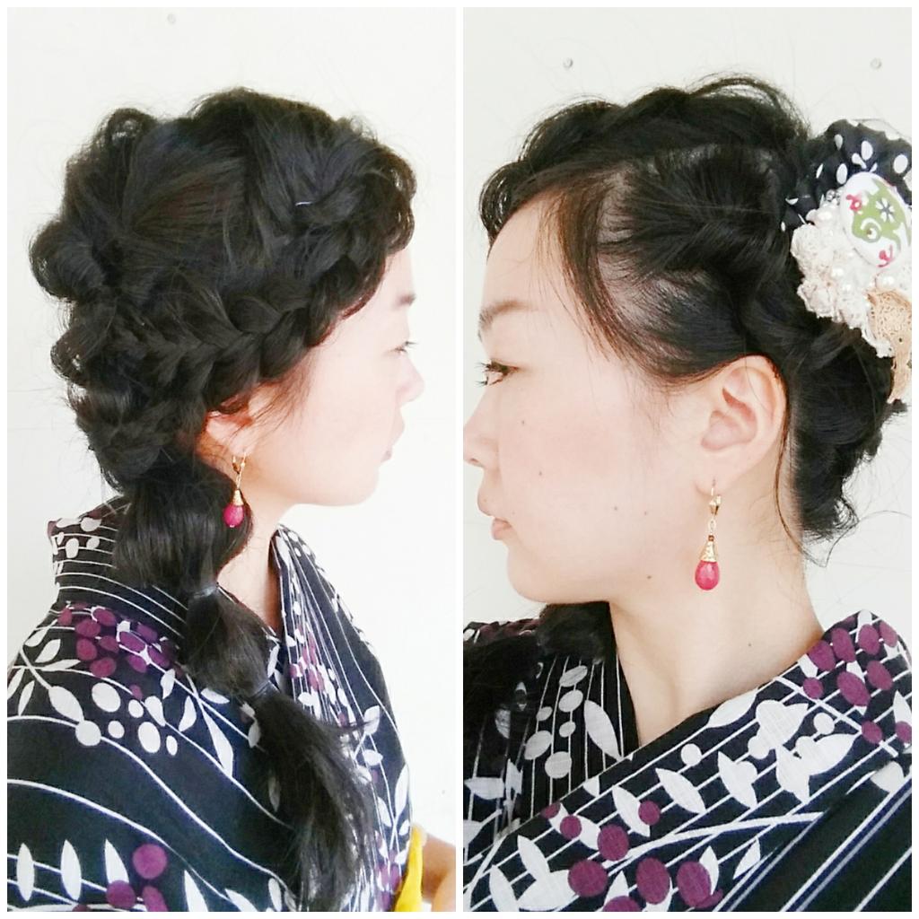 紅型染め屋 紅若菜 昨日のヘアアレンジは 前髪編み込み 三つ編みに たまねぎふたつ キモノ 着物 きもの 浴衣 浴衣 ヘアアレンジ ヘアスタイル タマネギヘアー 自分アレンジ 前髪アレンジ Http T Co 9lyfu0jmsp