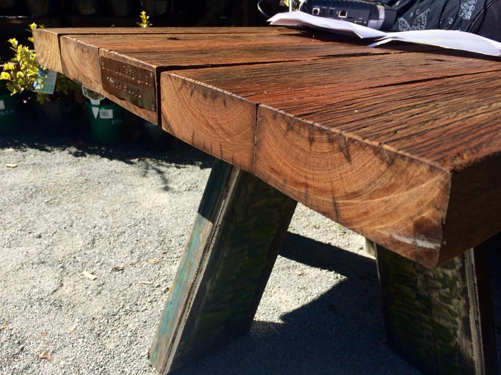 JessHinchy's tweet photo. One of the tables made of wood from the Shorncliffe Pier @612brisbane @TerriReports http://t.co/tyNlKQxhVH http://t.co/GjFiOd625W