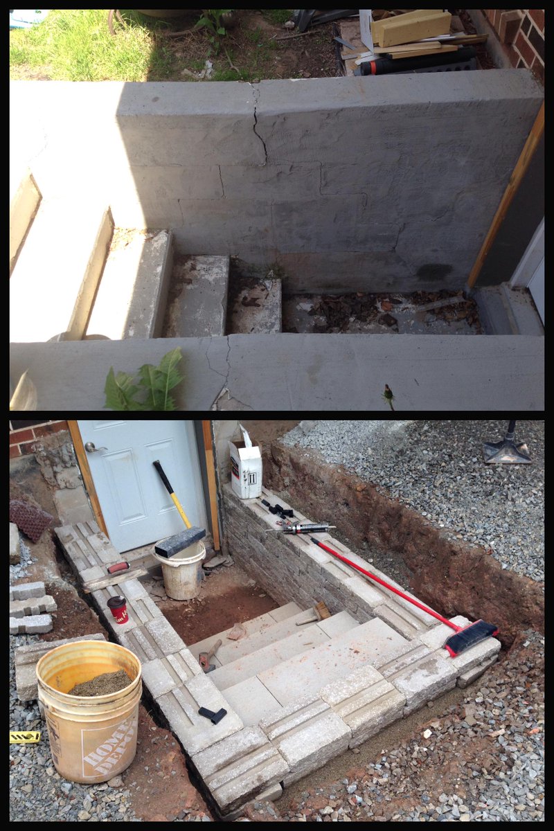 Construction underway for new basement stairway.
Goodbye crumbling walls and unsafe steps!
<a href="/techobloc/">Techo-Bloc</a>