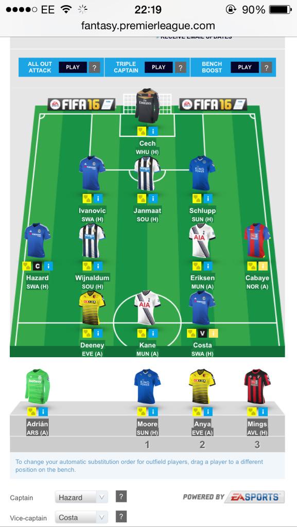 PremFantasyTips's tweet photo. @FPLConsultant @FUTkenzo I'm going with this but I'm thinking about changin my whole strike force, doubts, hard games http://t.co/wF7royyl3A