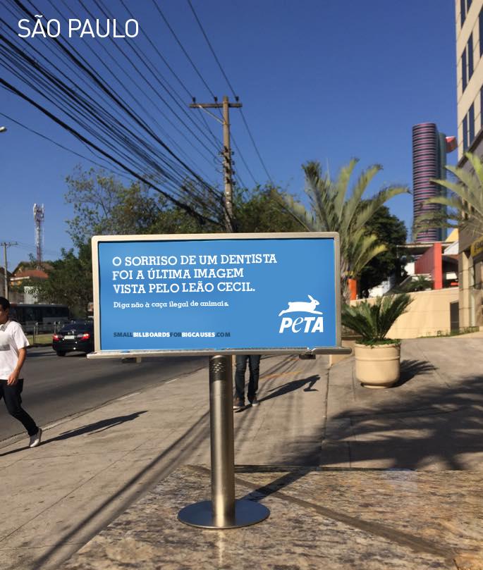 smallbillboards's tweet photo. Fighting animal cruelty! From #SaoPaulo, #Brazil #SmallBillboards @peta #CecilTheLion #TomieOhtake http://t.co/ohpo3u77AK