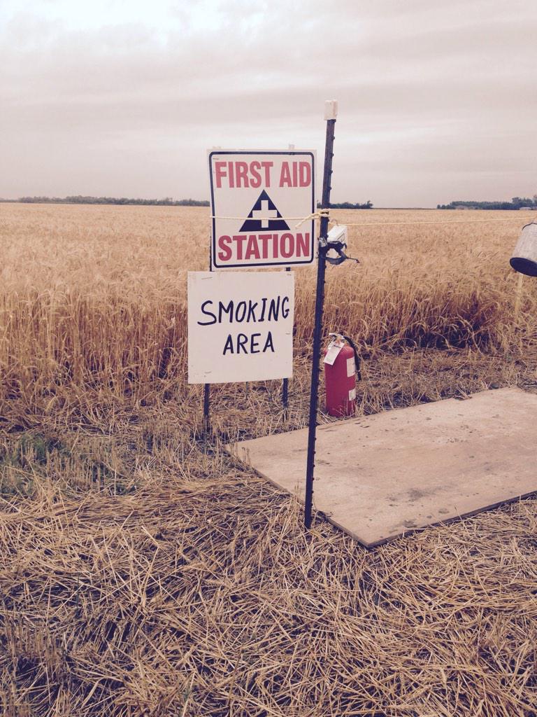 If your going to have a smoking area in a dry wheat field its important to have a first aid station close by#pipeline