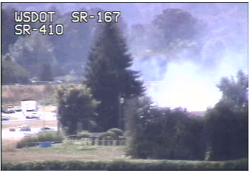 wsdot_tacoma's tweet photo. Fire slowing SR 167 traffic near SR 410. #bringonsomerain http://t.co/YyBp4rSWeV