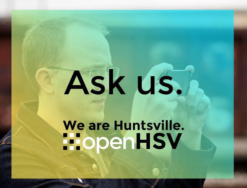 openHSV's tweet image. Stuck in a rut? Need a new design? Ask us. Ask all of us. #openHSV #hsvAL #iheartHSV @huntsvillecity
