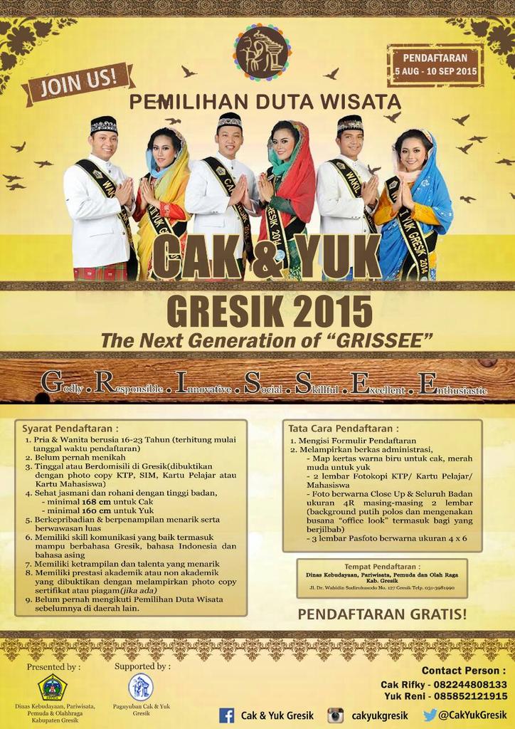 CakYukGresik's tweet photo. Selamat pagi. Jangan lupa untuk mendaftar Cak dan Yuk Gresik 2015. Nih formulirnya dan persyaratannya http://t.co/b48y2VFB1I