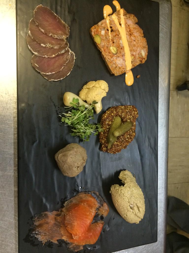 OneBlockWest's tweet image. Charcuterie: terrine, duck rillettes, salmon prosciutto, liver mousse, tenderloin saucisson sec. #livefromobw