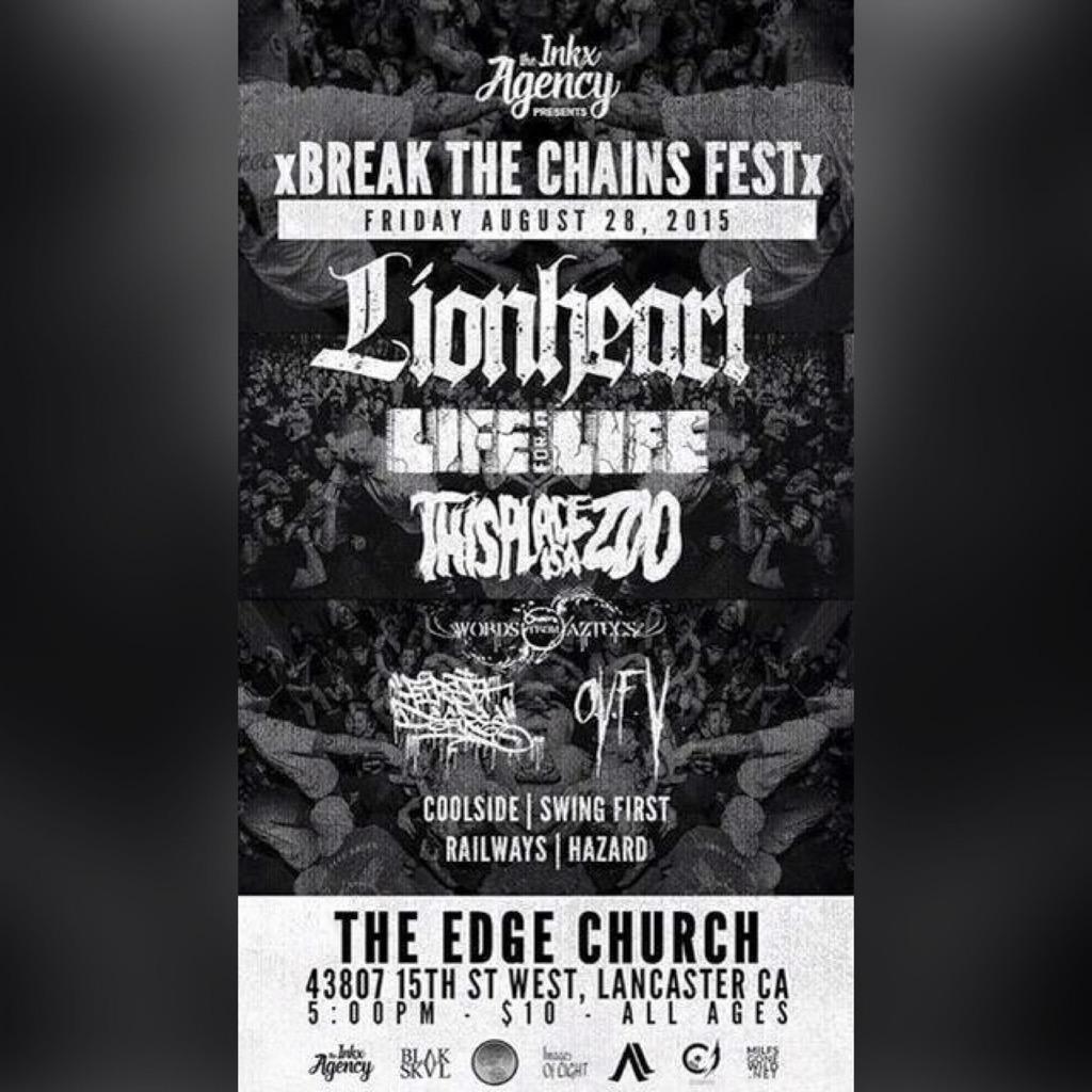 HazardHC's tweet photo. Break the Chains Fest! We have tickets! Hit us up for it! W/ @LionheartCA @LIFEFORALIFECA @WFAbandLV @firstdegreehc http://t.co/OPiUSZvn9F