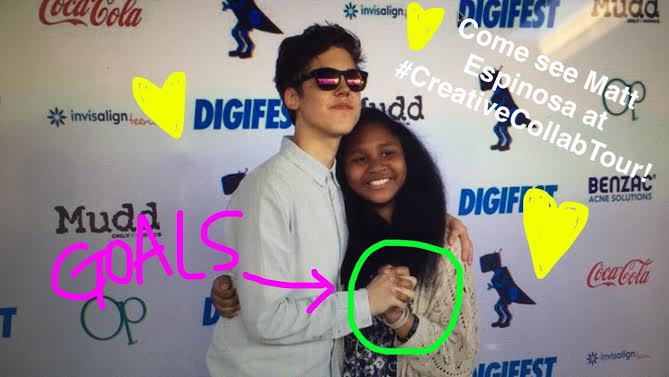 DigiTour's tweet photo. Holding hands w/ @TheMattEspinosa = GOALS 💜 Get tix for #CreativeCollabTour to see him!😉 http://t.co/scfi0bN4ok http://t.co/gBtymvEezO