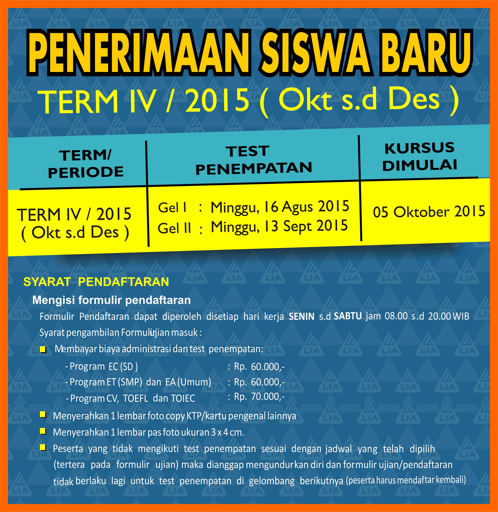 LB LIA Palembang on Twitter "Jadwal Penerimaan Siswa Baru