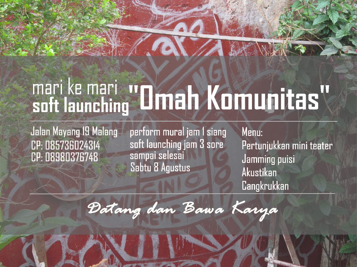 Mari datang ke soft launching markas baru 'Omah Komunitas'. Yuk anggap rumah sendiri :)