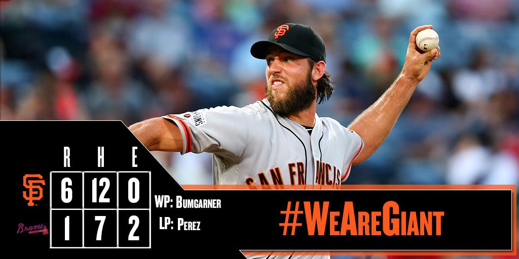 SFGiants's tweet photo. RECAP: #MadBum shuts down Braves as #SFGiants earn series win: http://t.co/JTY5gMIDcr #WeAreGiant http://t.co/TQBLXL8UgJ