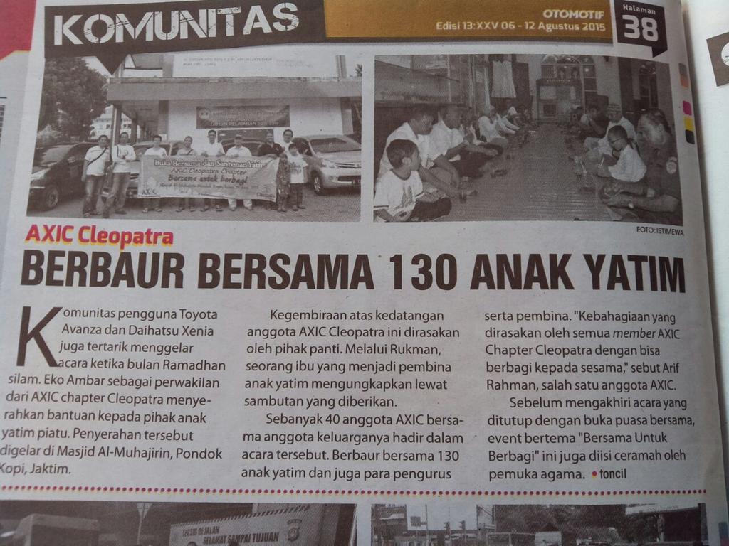 <a href="/AXICinfo/">infoAXIC</a> liputan kegiatan Baksos Ramadhan <a href="/AXIC_Cleopatra/">AXIC_Cleopatra</a>  di tabloid Otomotif