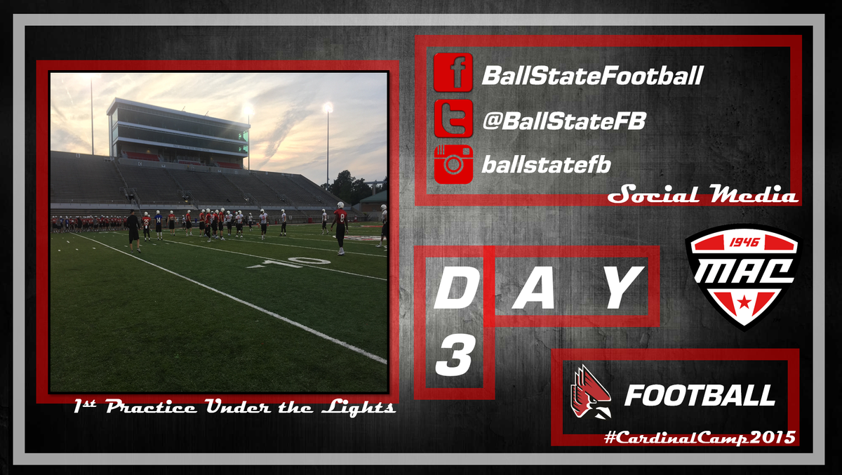 BallStateFB's tweet photo. [#CardinalCamp15] Day 3 has concluded after the 1st practice of the year in beautiful #ScheumannStadium! #EarnItToday http://t.co/AvlNOZlvxs
