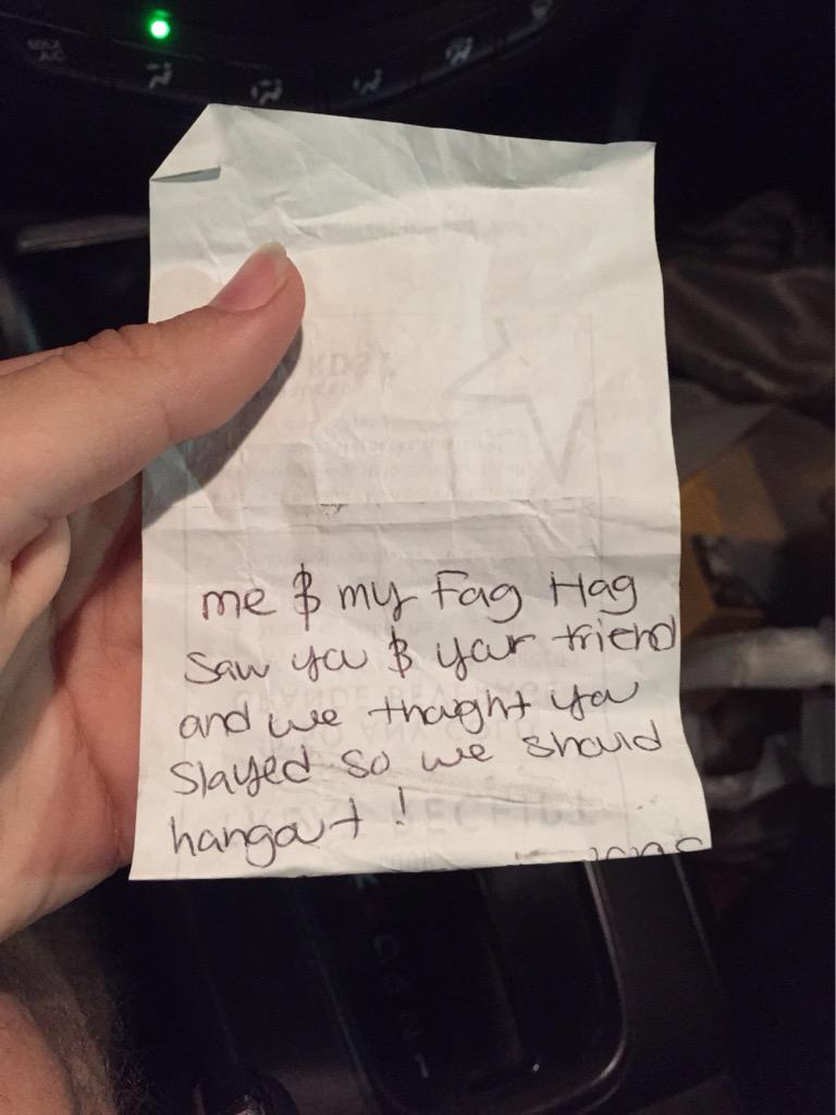 twaimz's tweet image. so i get back to my car and find this on my window. kinda creeped out but also appreciative for thinking i slay LMAO