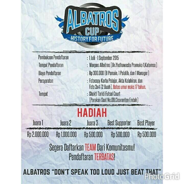 ALBalbatros's tweet photo. Mimin bantu share dong @bdgconnection. Pendaftaran sudah di buka, jika team kalian kuat tunjukan di ALBATROScup. http://t.co/IJjflEmThm