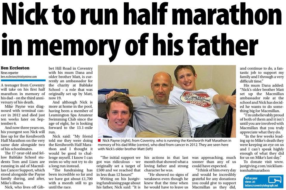 Very proud of <a href="/Bablake6thForm/">Bablake 6th Form</a>'s Nick Payne &amp; wishing you the very best. <a href="/BablakeCharity/">Bablake Charity</a> <a href="/BablakeM/">Bablake Macmillan</a> <a href="/macmillancancer/">Macmillan Cancer Support</a>