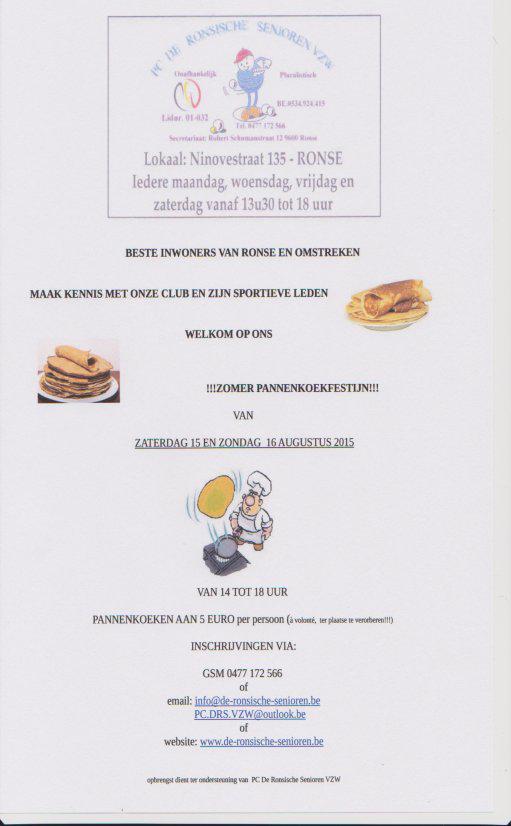 PCDRSVZW's tweet photo. @InfoRonse Volgende week  zaterdag  15 en zondag 16 augustus 2015 pannenkoekfestijn! http://t.co/xYrQ5NX2sE