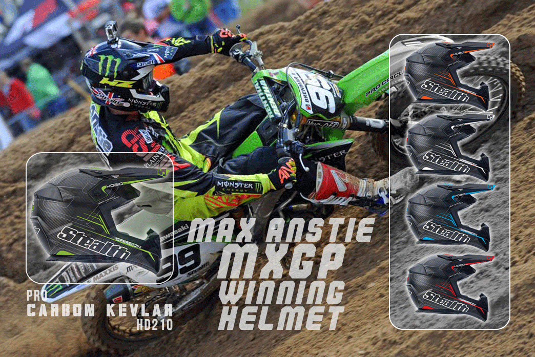 New Stealth Carbon Helmets worn by <a href="/MaxAnstie/">Max Anstie</a> available and in stock at <a href="/FTRMxShop1/">Full Throttle Racing</a> 
Only £199.95 inc 100% Goggles