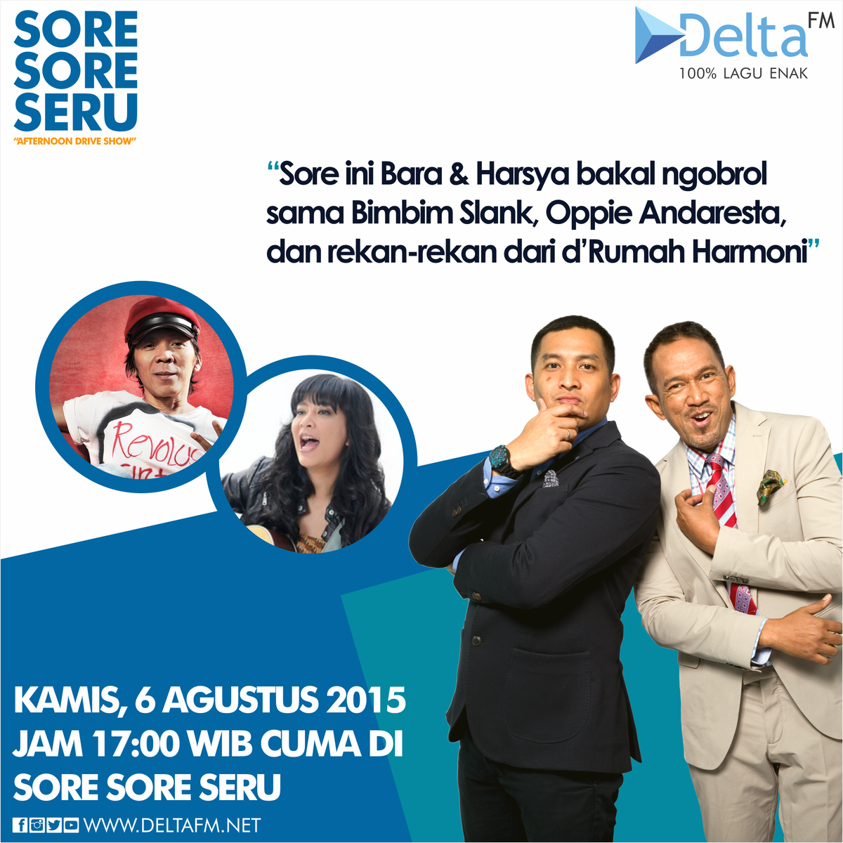 #SoreSoreSeru hari ini bakal ada Bimbim <a href="/slankdotcom/">Slank Band</a>, <a href="/oppieandaresta/">oppieanda</a> &amp; teman-teman dari <a href="/therumahharmoni/">Rumah Harmoni</a>