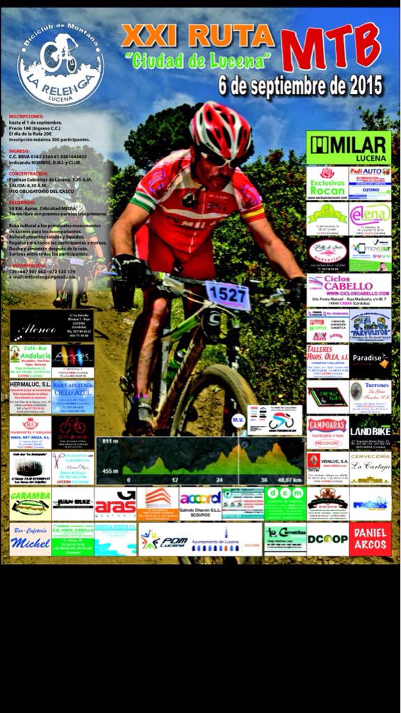la_relenga's tweet photo. B.dias amig@s a 1 ms d la XXI RUTA MTB CIUDAD D LUCENA este es el cartel os esperamos. http://t.co/V803Oxj8eP