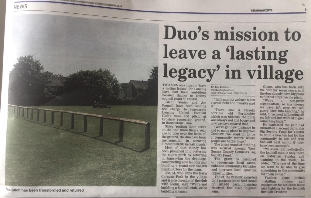 crowshawsussex's tweet photo. @LancingUnitedFC @JobyPannell @LoveLancing love the paper today #croshaw http://t.co/XtXQAFNvXX