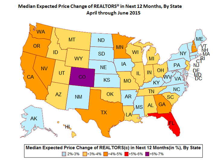 nardotrealtor's tweet image. #REALTORS Price Growth Expectation in Next 12 Months, By State bit.ly/1EaQr3a