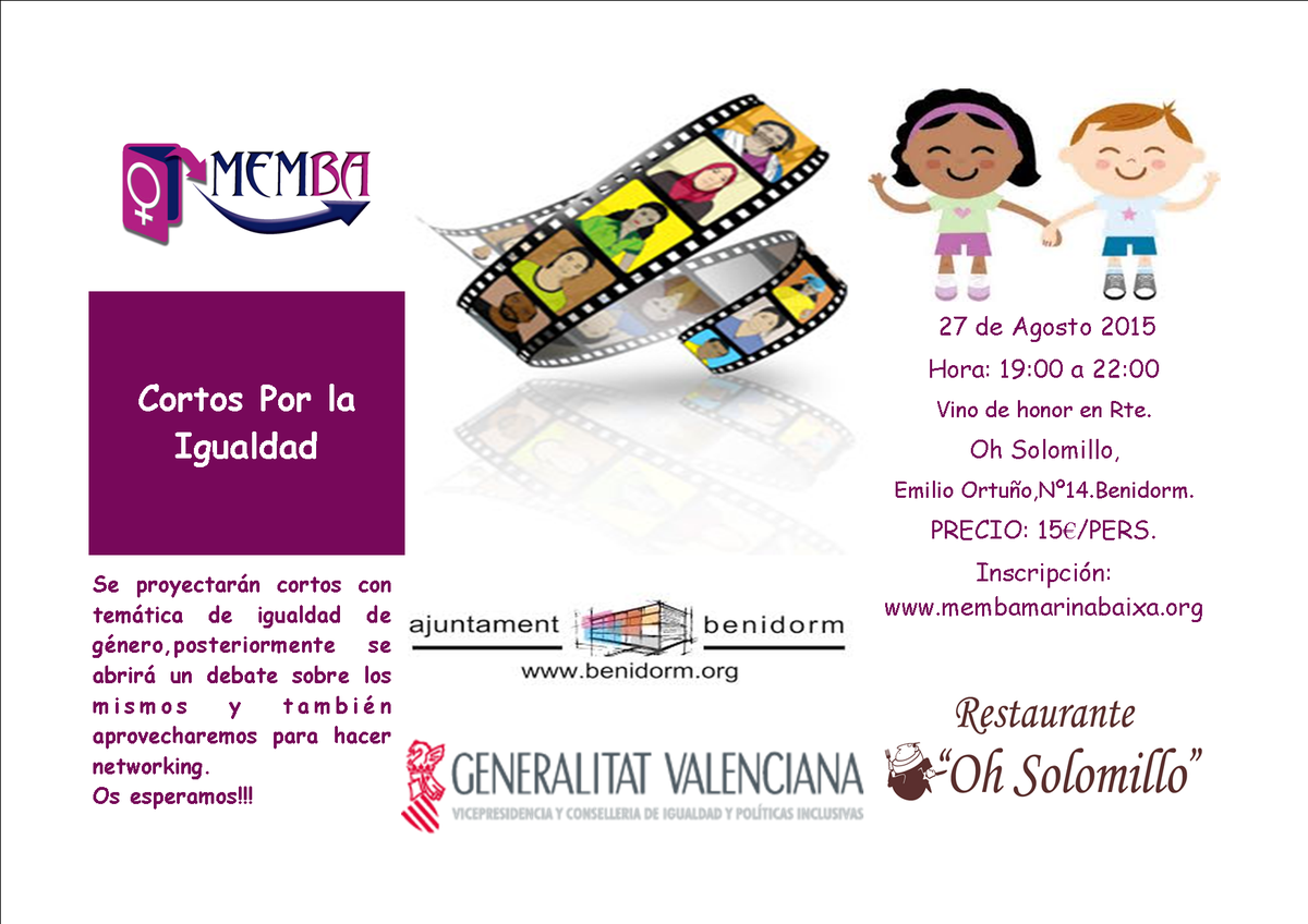 MEMBAMB's tweet photo. Próximo evento organizado por MEMBA y en colaboración con el Ayto.Benidorm, e Infodona. "Cortos por la Igualdad" http://t.co/WM2S19BD0I
