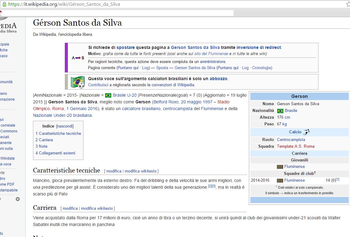 FabrizioFalconi's tweet image. Intanto #hackerata la pagina #wikipedia di #gerson #asroma #roma #calciomercato