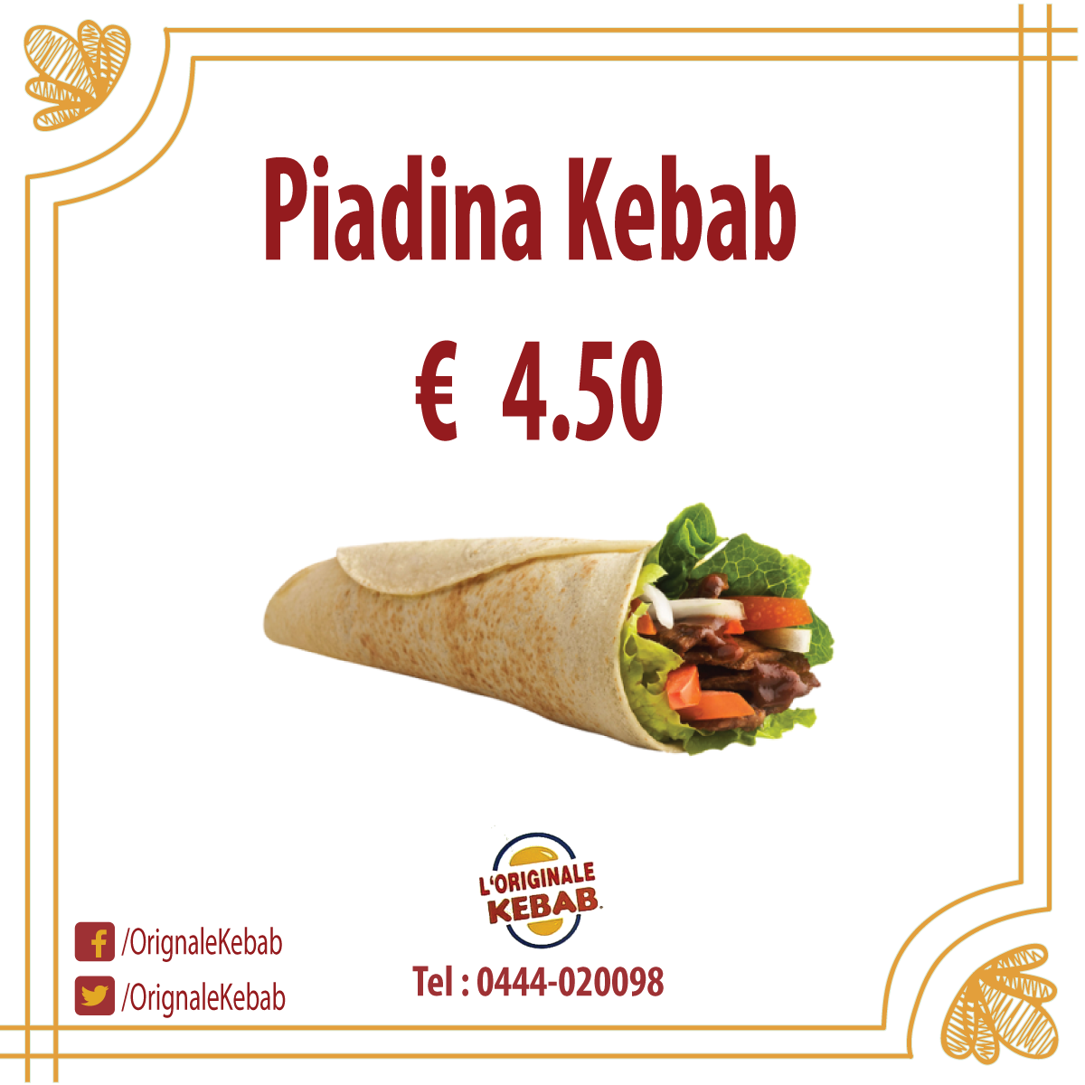 OrignaleKebab's tweet photo. Boungiorno. 
Nostro Grande Piadina Kebab con piu carne solo a € 4,50. Venite a mangiare.
#Kebab #Dueville #Piadina http://t.co/NXioHhiM7g