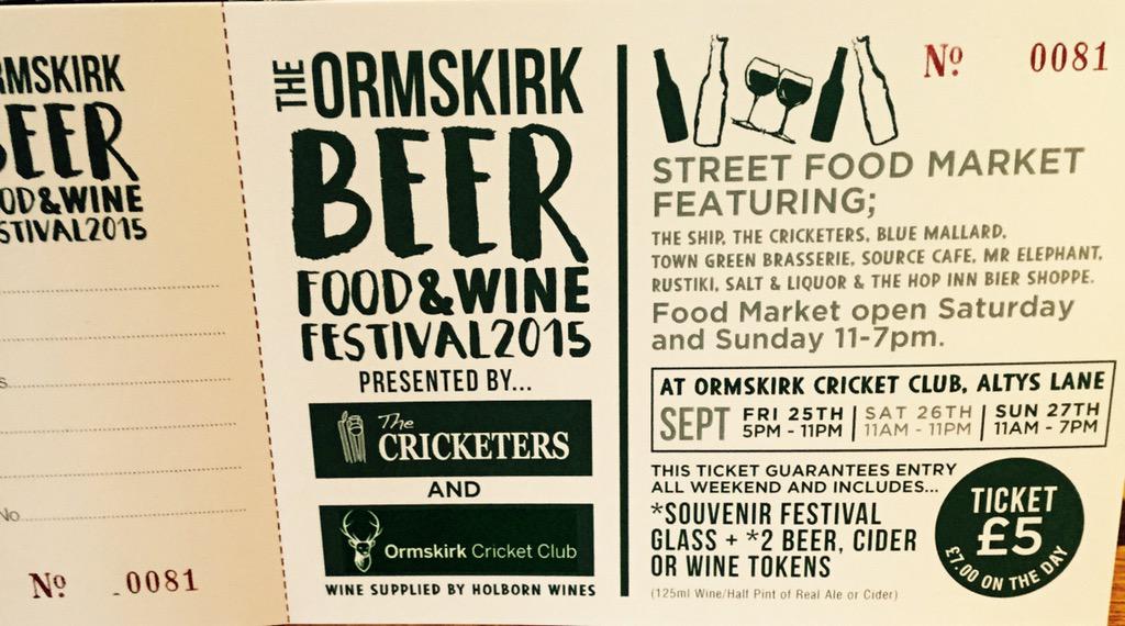 Tickets now available for the Ormskirk Beer, Food and Wine festival! @LoveOrmskirk <a href="/theshipatlathom/">theshipatlathom</a> @ormskirkcc