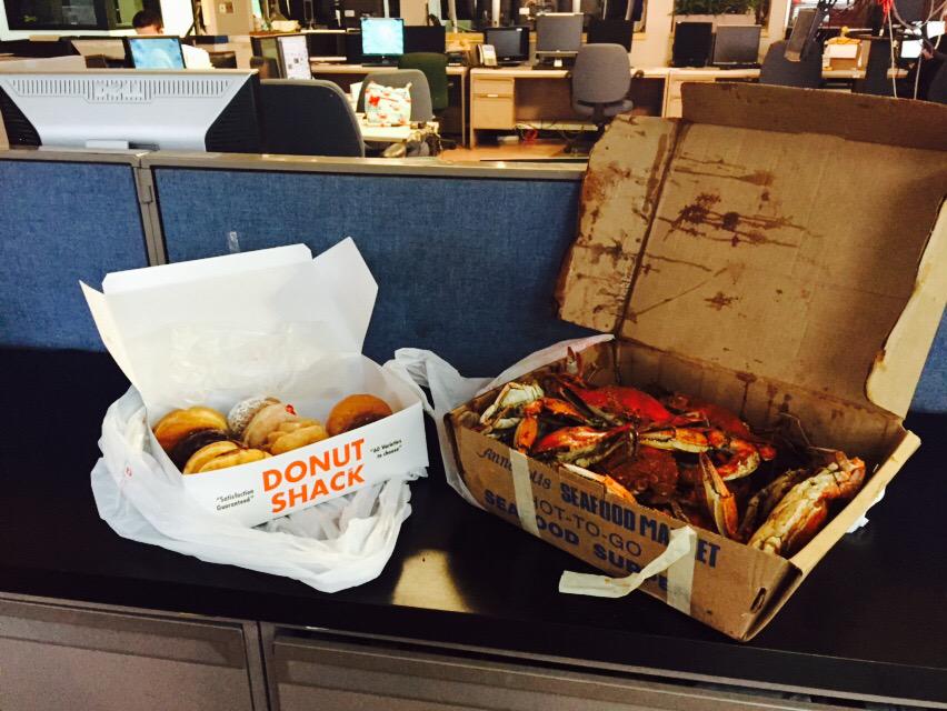 wjz's tweet photo. Breakfast of champions #crabs #donutshack #onlyinMD #Maryland http://t.co/uZQ7TzRJLc