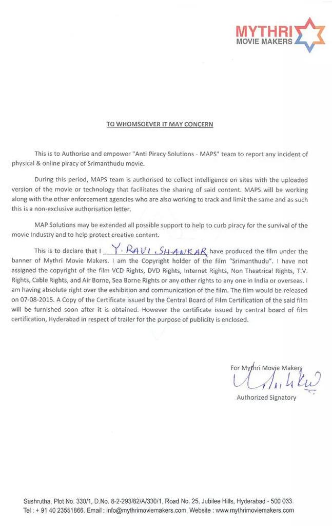 Telugu_Reporter's tweet image. #Srimanthudu AntiPiracy Pressnote @urstrulyMahesh @MaheshBabu_FC @sivakoratala @ThisIsDSP @MythriOfficial