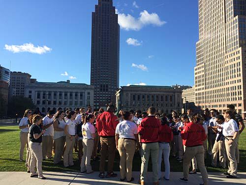 CityYearCLE's tweet photo. We started the morning off strong with our @AmeriCorps members at #BTA #UnityRally. Bring it in for a #spiritbreak! http://t.co/y3FKVWHck5