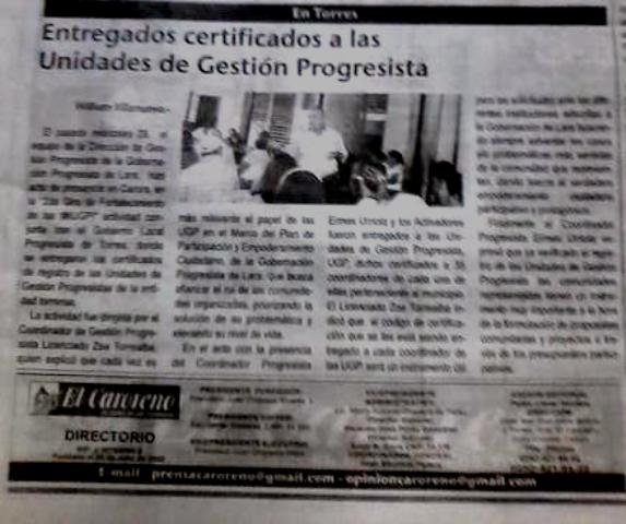 williamvillan12's tweet photo. Gracias a @ElCaroreno por la cobertura de las actividades del @GLP_Torres #EntregaDeCertificados a las #UGPS http://t.co/EryKzGdcRk