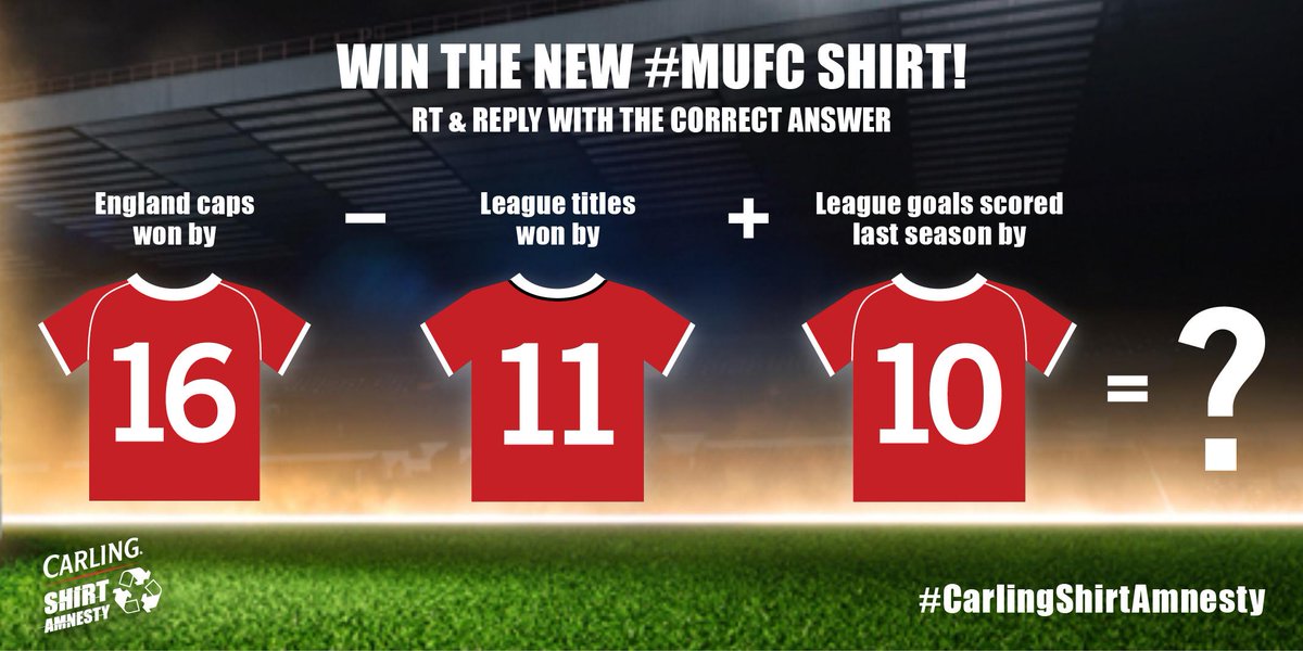 carling's tweet photo. Calling #MUFC fans! RT this &amp; reply with the answer &amp; you might win yourself the new team shirt #CarlingShirtAmnesty http://t.co/ixje8M5yJl