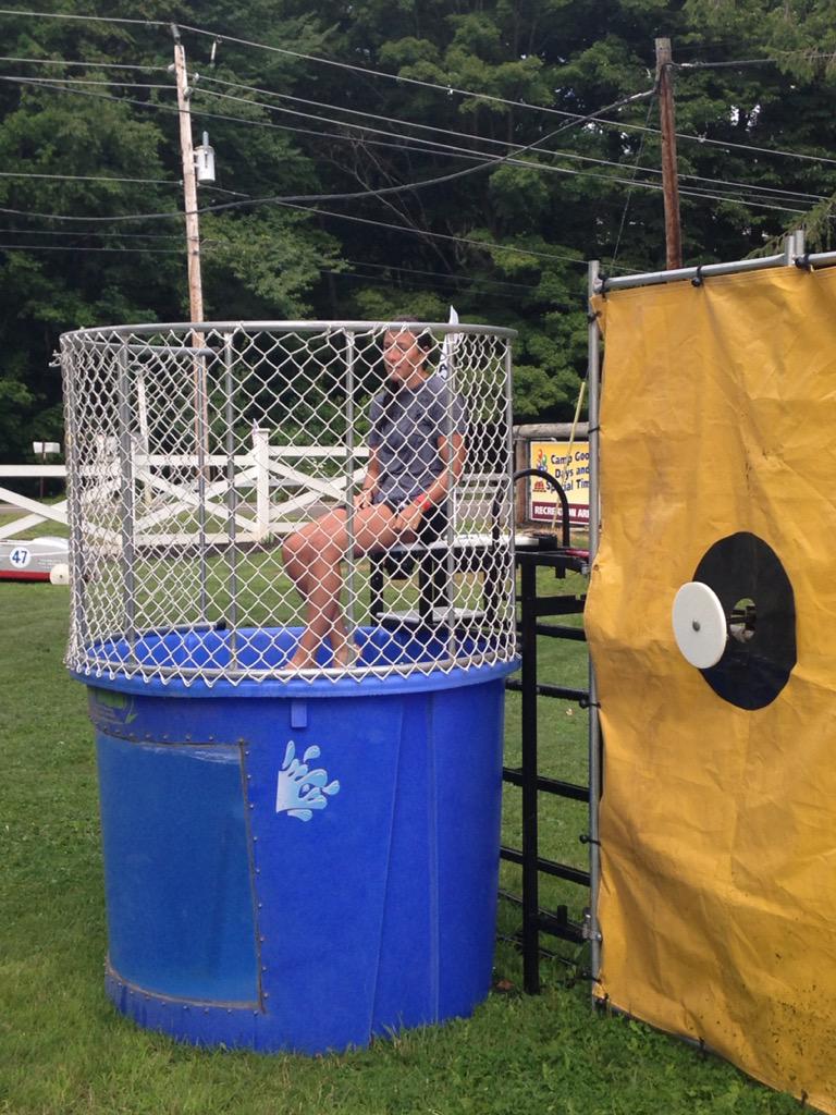 CampGoodDays's tweet photo. One camper celebrates after sending a volunteer into the dunk tank! #CGDSummer http://t.co/MAKQ3Grmce