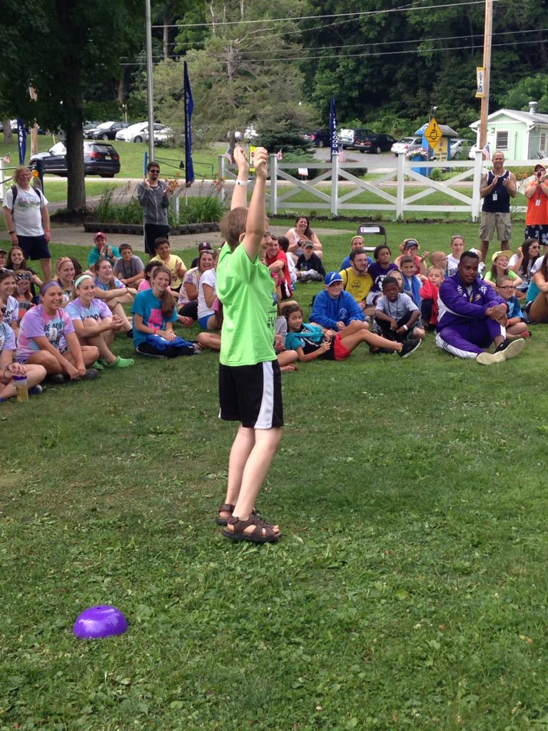 CampGoodDays's tweet photo. One camper celebrates after sending a volunteer into the dunk tank! #CGDSummer http://t.co/MAKQ3Grmce